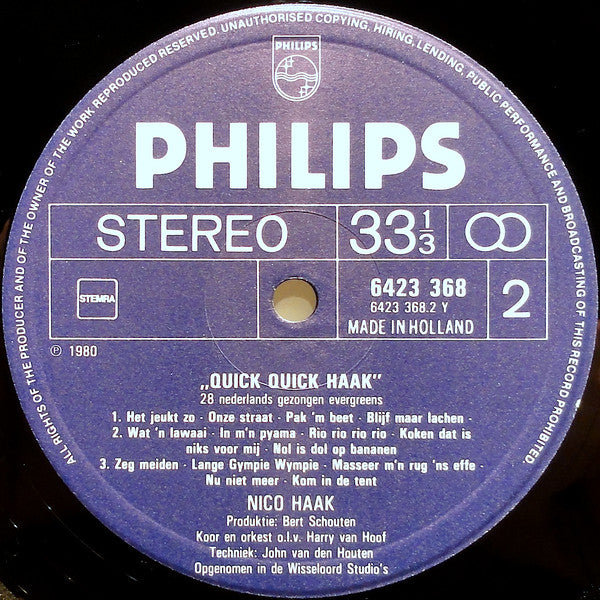 Nico Haak : "Quick Quick Haak" 28 Nederlands Gezongen Evergreens (LP, Album)