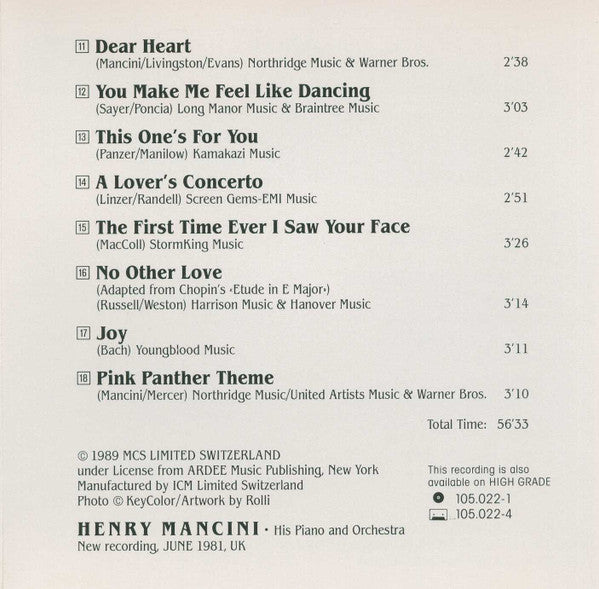 Henry Mancini And His Orchestra : Greatest Hits (CD, Comp)