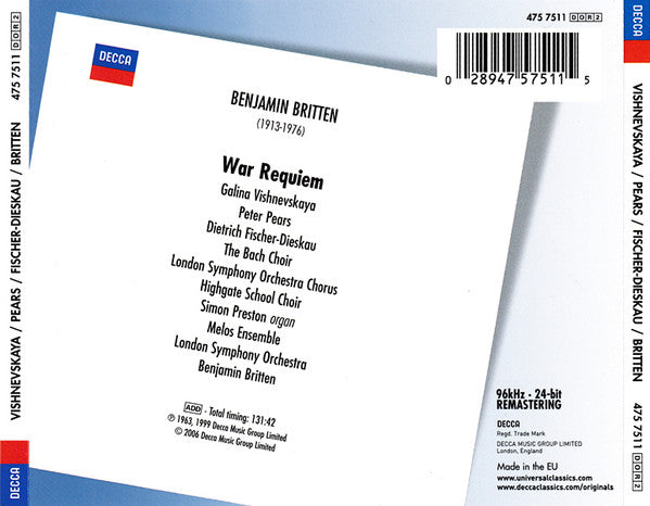 Benjamin Britten : War Requiem (2xCD, Album, RE, RM)