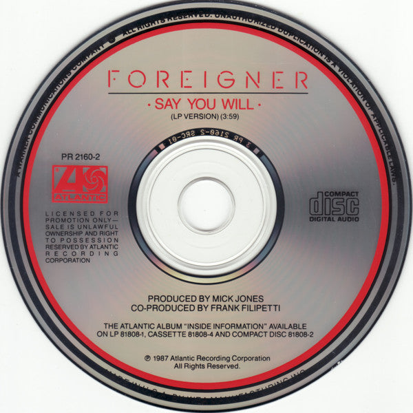 Foreigner : Say You Will (CD, Single, Promo)