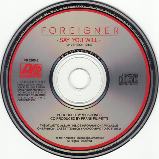 Foreigner : Say You Will (CD, Single, Promo)