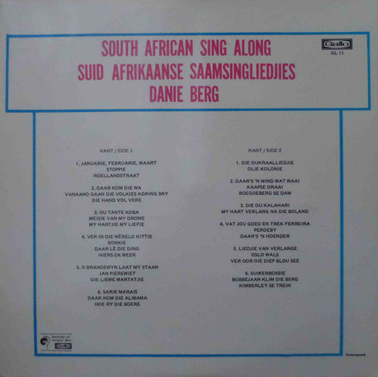 Danie Berg : South African Sing Along / Suid Afrikaanse Saamsingliedjies (LP, Album, Comp, Gat)