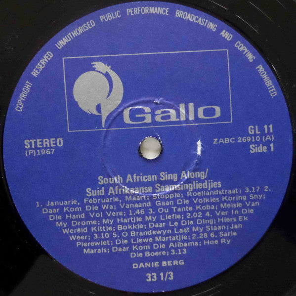 Danie Berg : South African Sing Along / Suid Afrikaanse Saamsingliedjies (LP, Album, Comp, Gat)