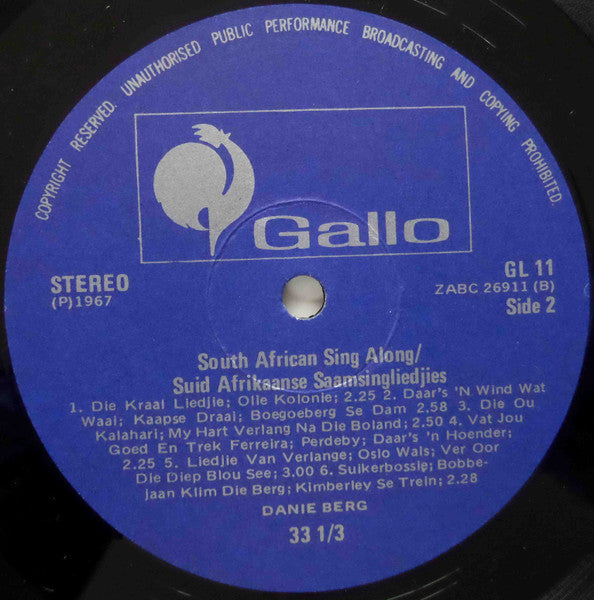 Danie Berg : South African Sing Along / Suid Afrikaanse Saamsingliedjies (LP, Album, Comp, Gat)