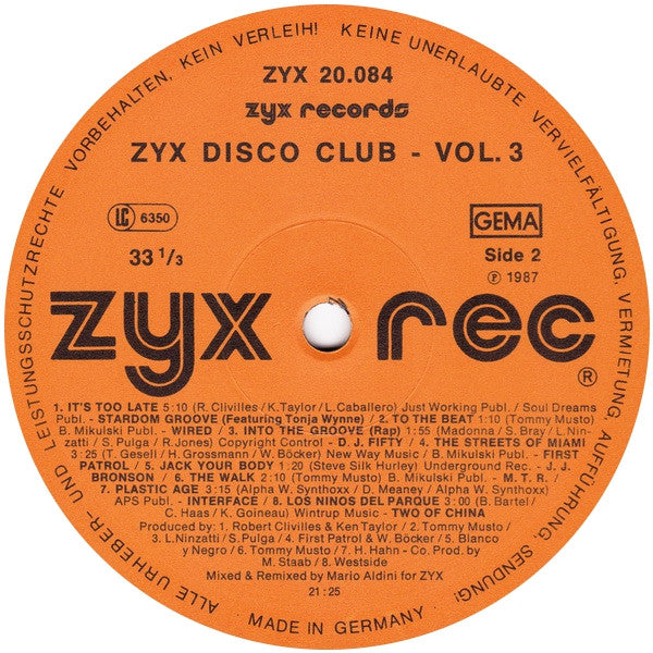 Various : ZYX Disco Club Volume 3 (LP, Comp, Mixed)