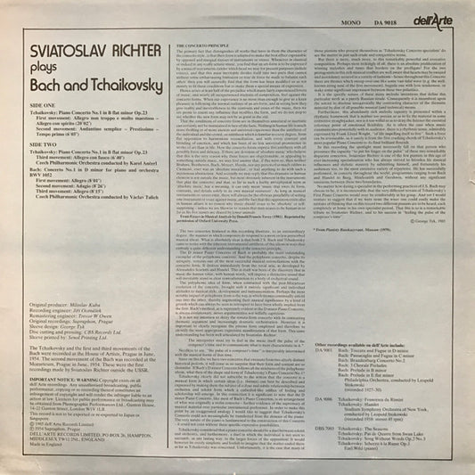 Sviatoslav Richter, Johann Sebastian Bach, Pyotr Ilyich Tchaikovsky : Piano Concerto No.1 D Minor / Piano Concerto No.1 B Flat Minor (LP, Comp, Mono)