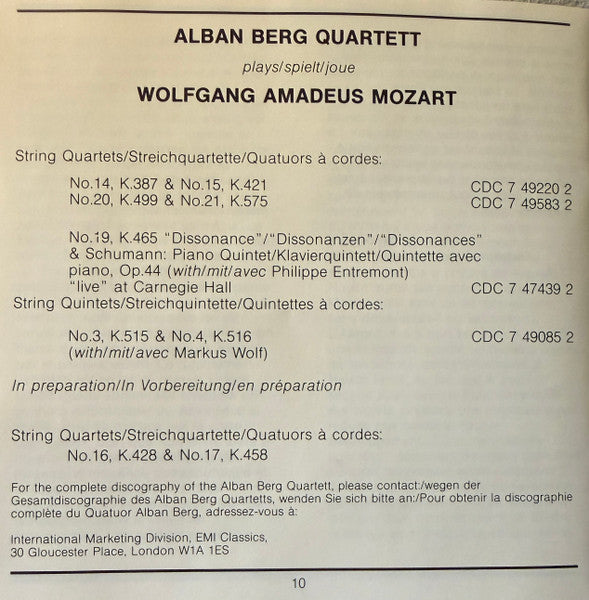 Mozart*, Alban Berg Quartett : String Quartets 18 & 19 (CD)