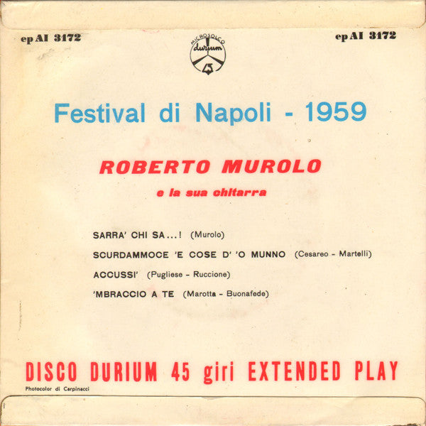 Roberto Murolo : 7° Festival Della Canzone Napoletana - 1959 (7", EP)