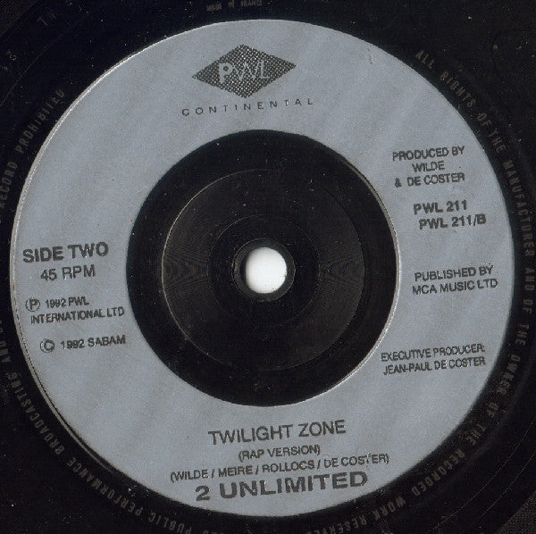 2 Unlimited : Twilight Zone (7", Single)