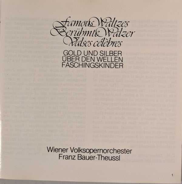 Franz Bauer-Theussl, Wiener Volksopernorchester : Famous Waltzes / Gold Und Silber (CD)