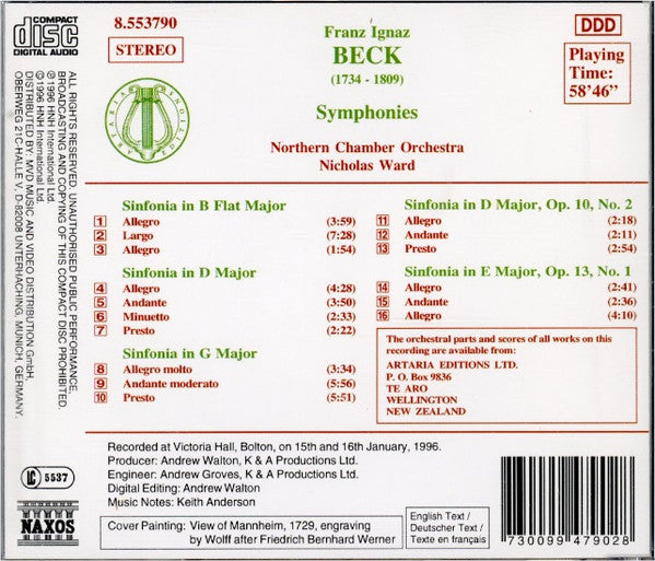 Franz Ignaz Beck, Northern Chamber Orchestra, Nicholas Ward : Symphonies (CD, M/Print)