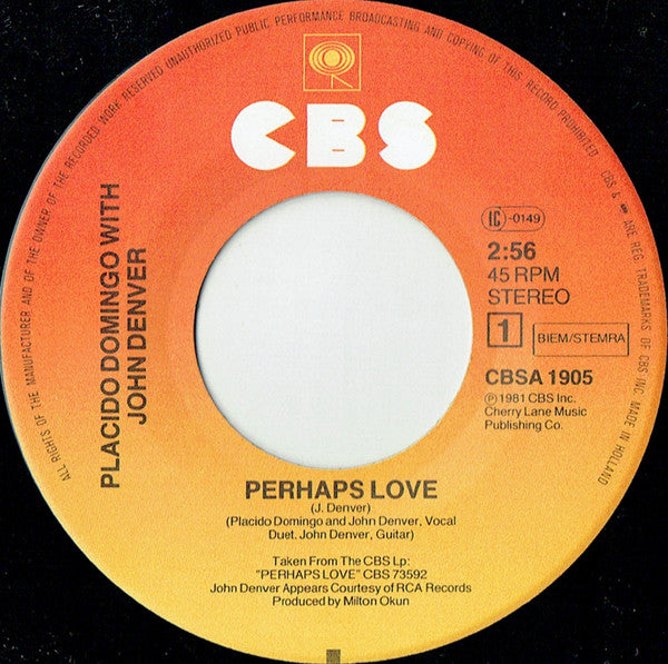 Placido Domingo & John Denver : Perhaps Love (7", Single)