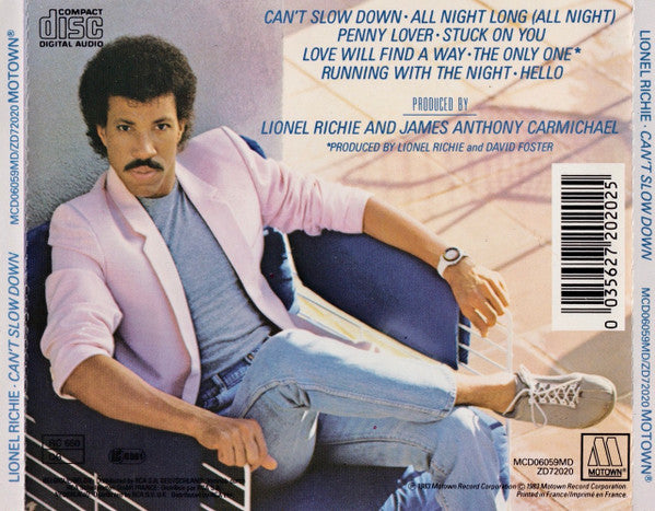 Lionel Richie : Can't Slow Down (CD, Album, MPO)