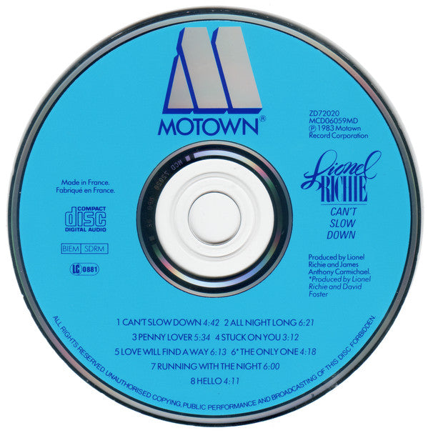 Lionel Richie : Can't Slow Down (CD, Album, MPO)