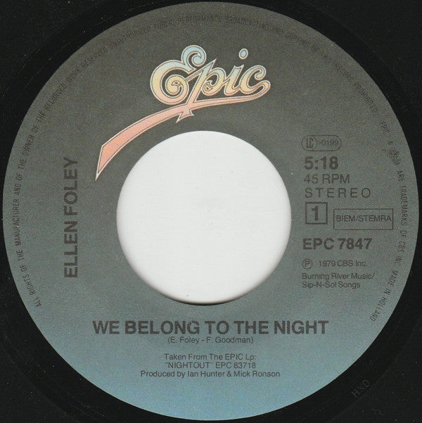 Ellen Foley : We Belong To The Night (7", Bla)