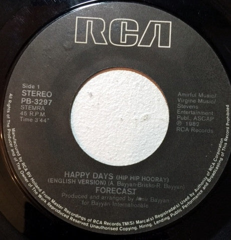 Forecast : Happy Days (Hip Hip Hooray) / Dias Alegré (Spanish Version) (7", Single)