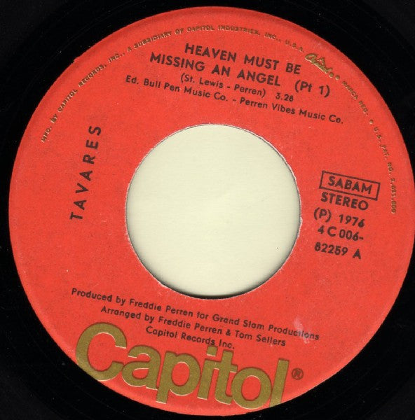 Tavares : Heaven Must Be Missing An Angel (7", Single)