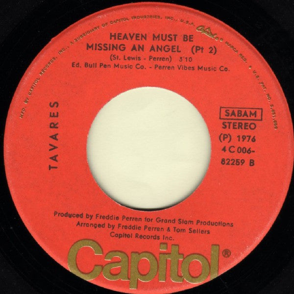 Tavares : Heaven Must Be Missing An Angel (7", Single)