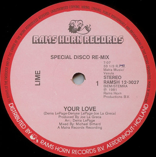 Lime (2) : Your Love (Special Disco Re-Mix) (12")