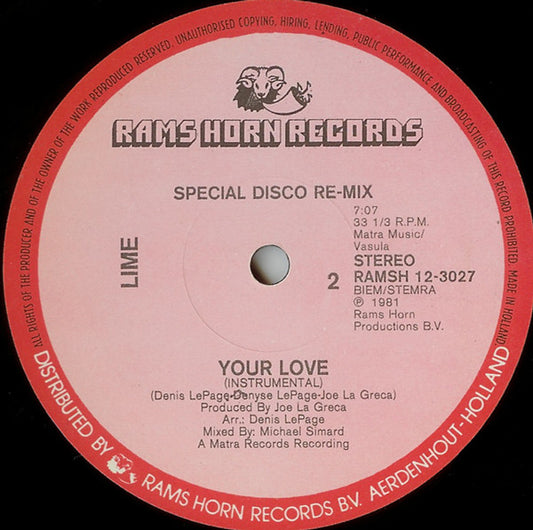 Lime (2) : Your Love (Special Disco Re-Mix) (12")