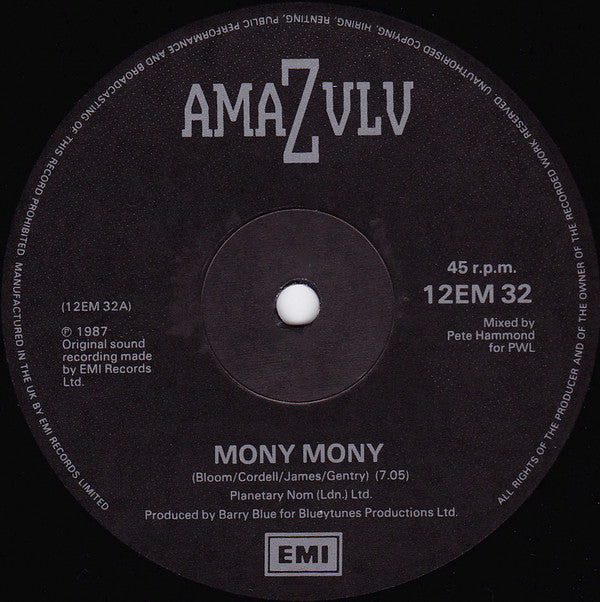 Amazulu : Mony Mony (Extended Mix) (12", Single)