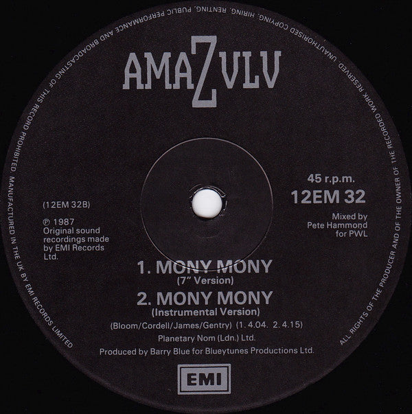 Amazulu : Mony Mony (Extended Mix) (12", Single)