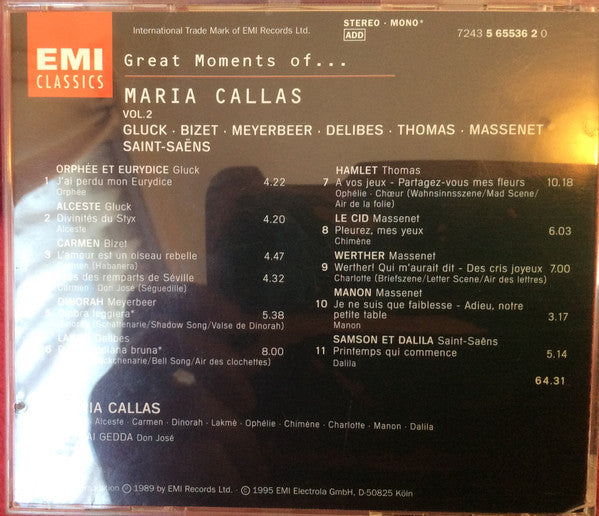 Maria Callas, Herbert von Karajan, Tullio Serafin, Antonino Votto, Alceo Galliera, Gianandrea Gavazzeni, Nicola Rescigno, Georges Prêtre, Victor De Sabata : Great Moments Of... Maria Callas (3xCD, Comp, Mono + Box, Mono)
