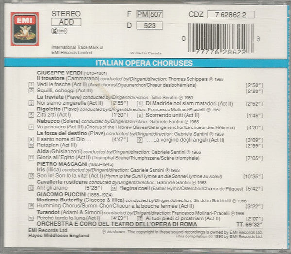 Coro Del Teatro Dell'Opera Di Roma : Italian Opera Choruses (CD, Comp)