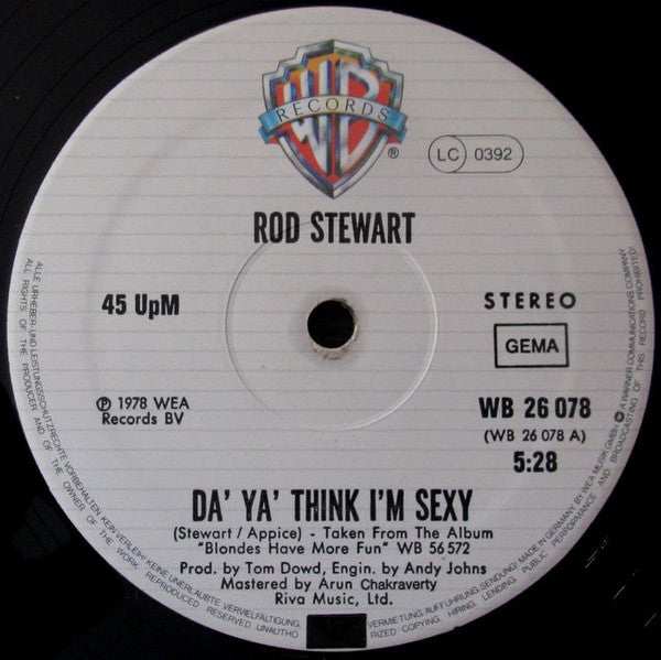 Rod Stewart : Da’ Ya’ Think I’m Sexy  (12", Maxi, Ltd)