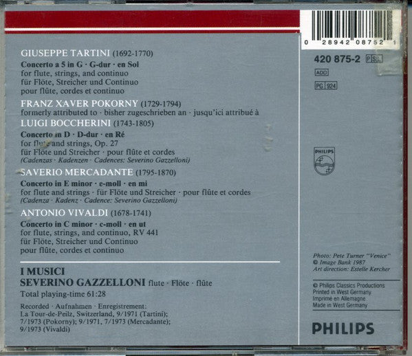 I Musici, Severino Gazzelloni - Antonio Vivaldi • Giuseppe Tartini • Giuseppe Saverio Mercadante • Luigi Boccherini : Flute Concertos = Flötenkonzerte (CD, Comp, RM)