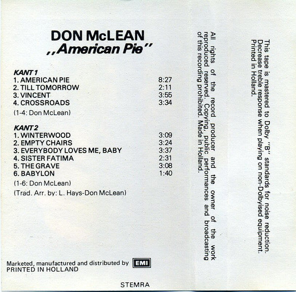 Don McLean : American Pie (Cass, Album)