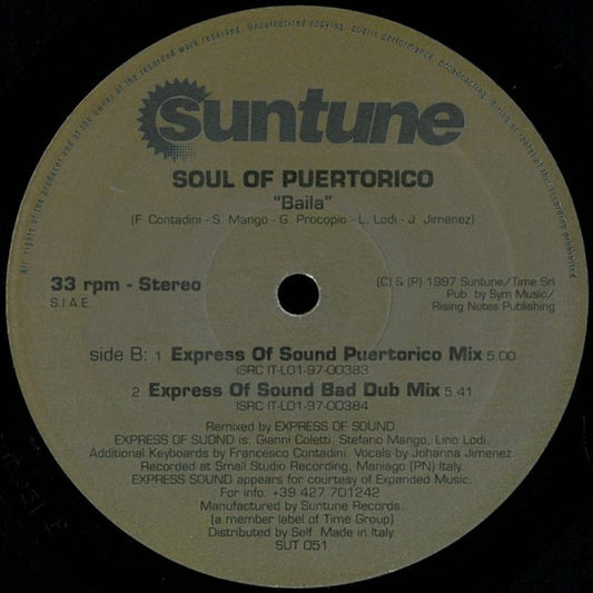 Soul Of Puertorico : Baila (12")