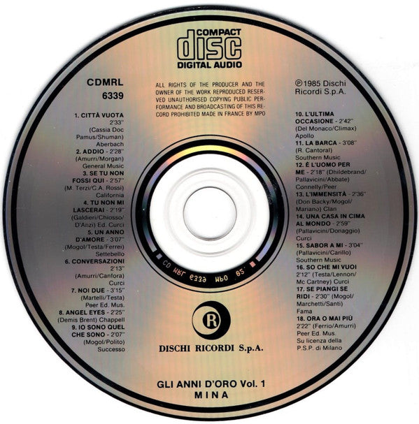 Mina (3) : Gli Anni D'Oro Vol. 1 (CD, Comp)