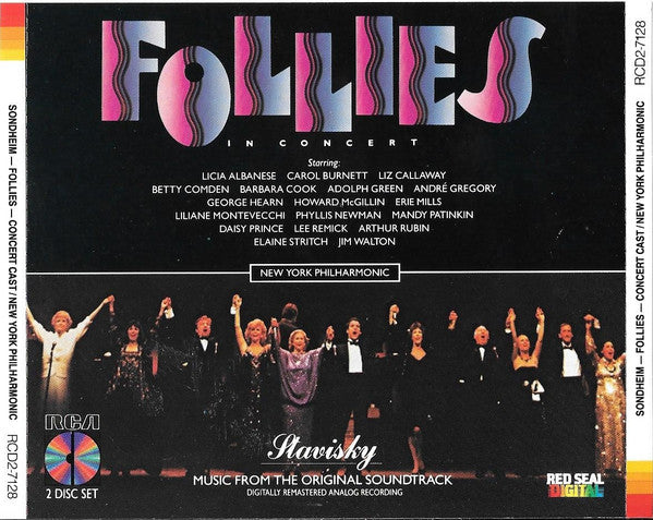 Stephen Sondheim - Licia Albanese, Carol Burnett, Liz Callaway, Betty Comden, Barbara Cook, Adolph Green, Andre Gregory, George Hearn, Howard McGillin, Erie Mills, Liliane Montevecchi, Phyllis Newman, Mandy Patinkin, Daisy Prince, Lee Remick, Arthur Rubin : Follies In Concert / Stavisky (2xCD, Album, RM)