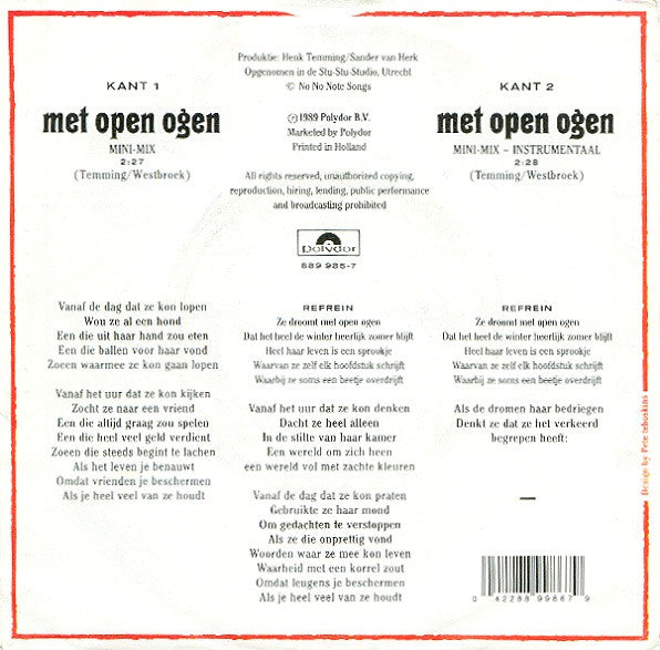 Het Goede Doel : Met Open Ogen (Mini Mix) (7", Single)