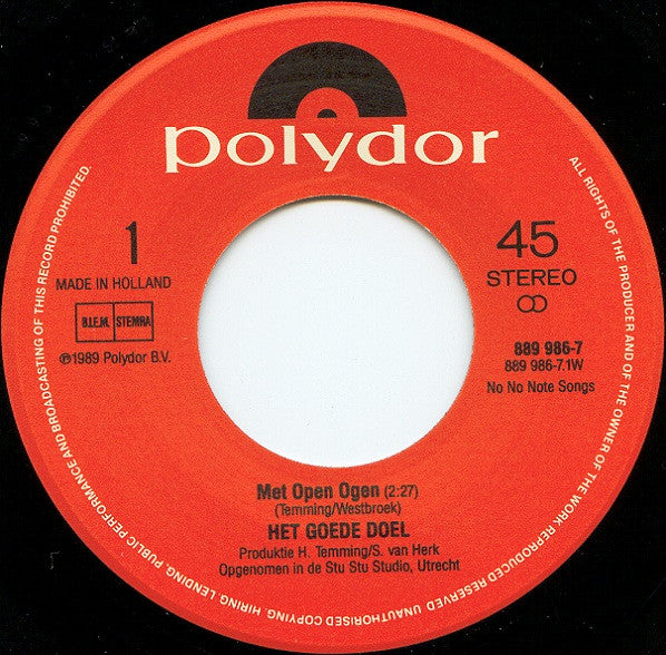 Het Goede Doel : Met Open Ogen (Mini Mix) (7", Single)