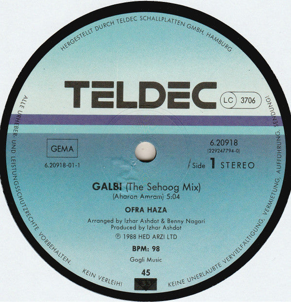 Ofra Haza : Galbi (The Sehoog Mix) (12")