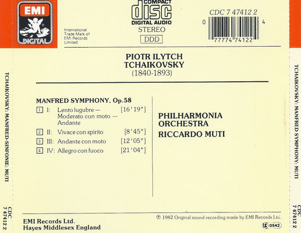 Pyotr Ilyich Tchaikovsky, Riccardo Muti, Philharmonia Orchestra : Manfred Symphony (CD, RE)