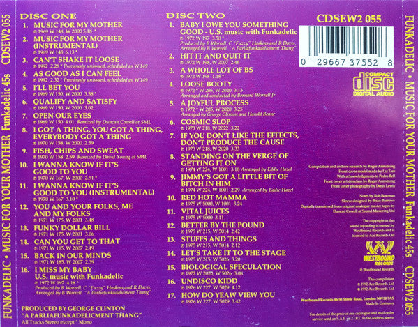 Funkadelic : Music For Your Mother (Funkadelic 45s) (2xCD, Comp, Mono)