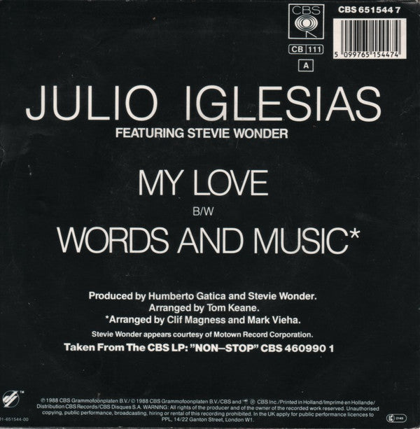 Julio Iglesias Featuring Stevie Wonder : My Love (7", Single, Sma)