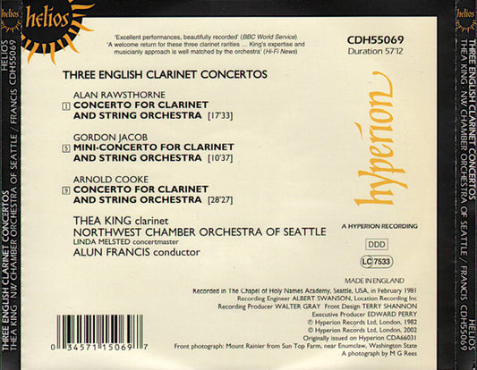 Alan Rawsthorne, Gordon Jacob, Arnold Cooke, Thea King, Northwest Chamber Orchestra, Alun Francis : Clarinet Concertos (CD, Album, RE)