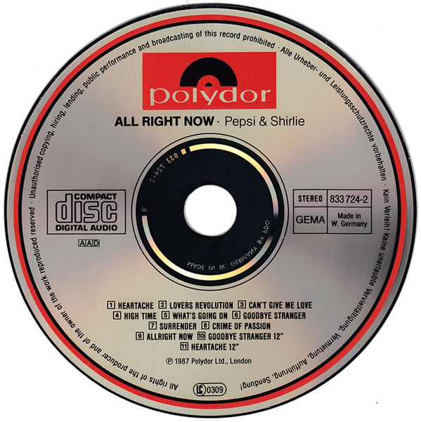 Pepsi & Shirlie : All Right Now (CD, Album)
