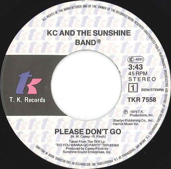 KC & The Sunshine Band : Please Don't Go (7", Single)