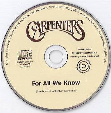 Carpenters : For All We Know (CD, Album, RE)
