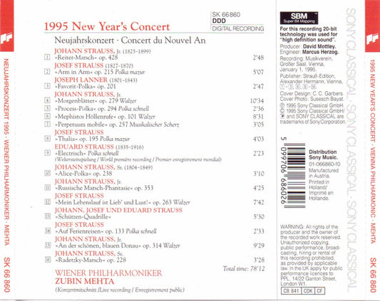 Zubin Mehta, Wiener Philharmoniker : 1995 New Year's Concert (CD, Album, Sup)