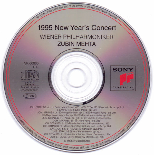 Zubin Mehta, Wiener Philharmoniker : 1995 New Year's Concert (CD, Album, Sup)