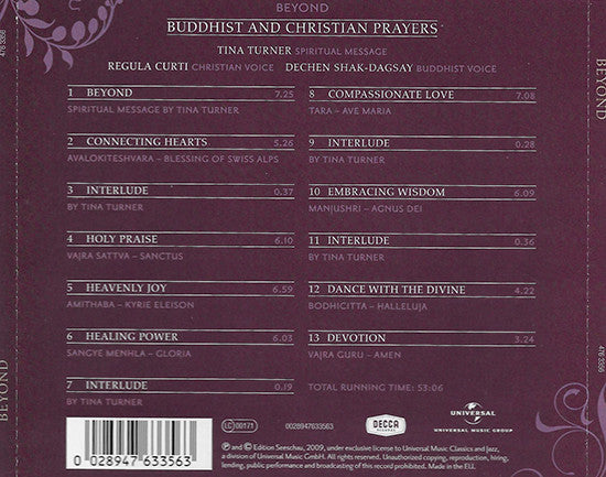Tina Turner, Regula Curti, Dechen Shak Dagsay : Beyond (Buddhist And Christian Prayers) (CD, Album)