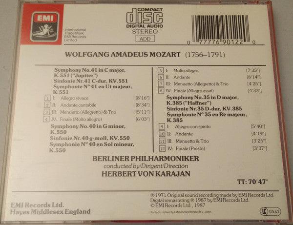 Wolfgang Amadeus Mozart, Berliner Philharmoniker, Herbert von Karajan : Sinfonien/Symphonies Nos. 35, 40, 41 (CD, Comp)