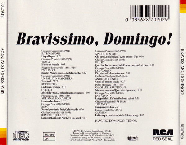 Placido Domingo : Bravissimo, Domingo! (CD, Comp)