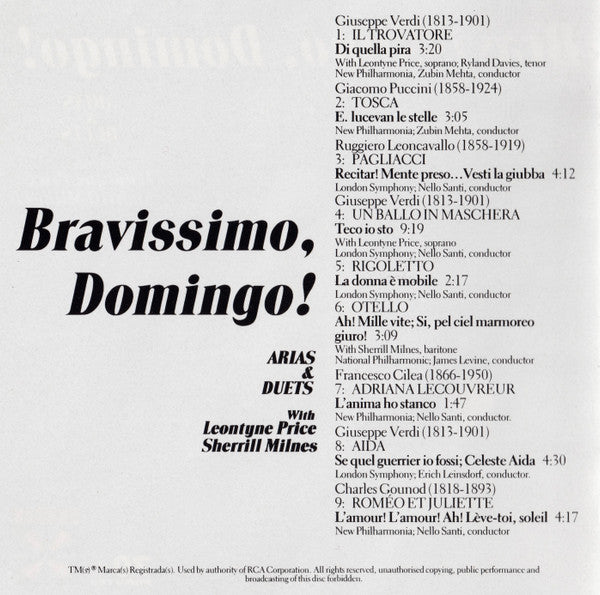 Placido Domingo : Bravissimo, Domingo! (CD, Comp)